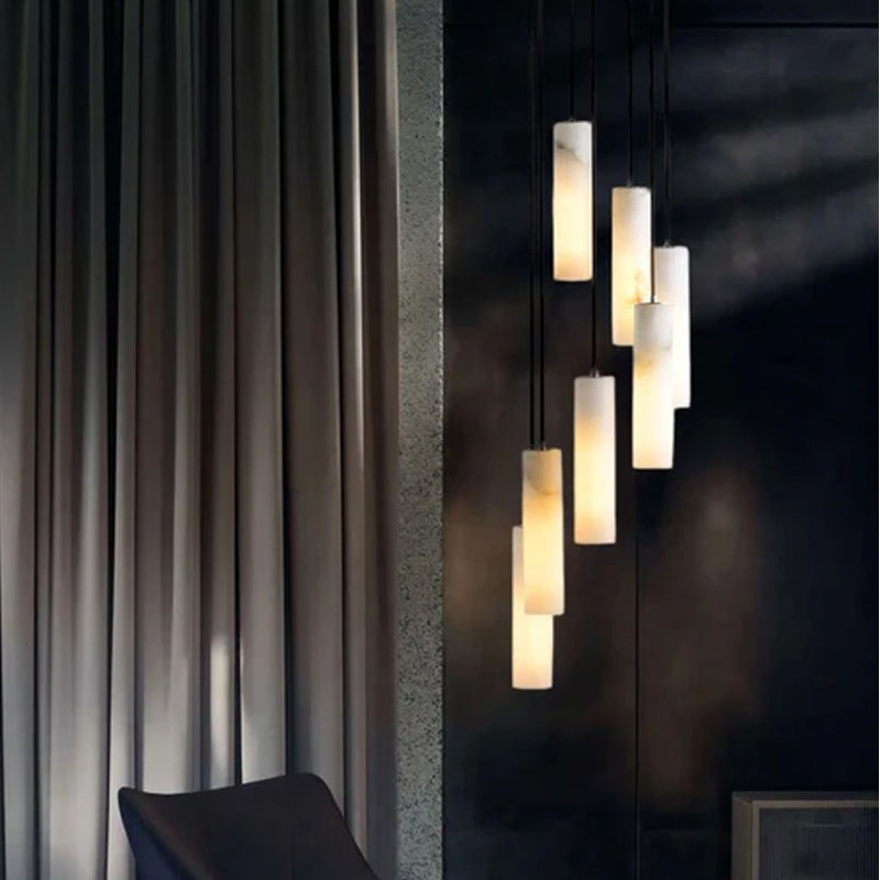Elegant Lighting Linear Nature Stone 2" Wide Alabaster Chandelier Black Indoor Lighting