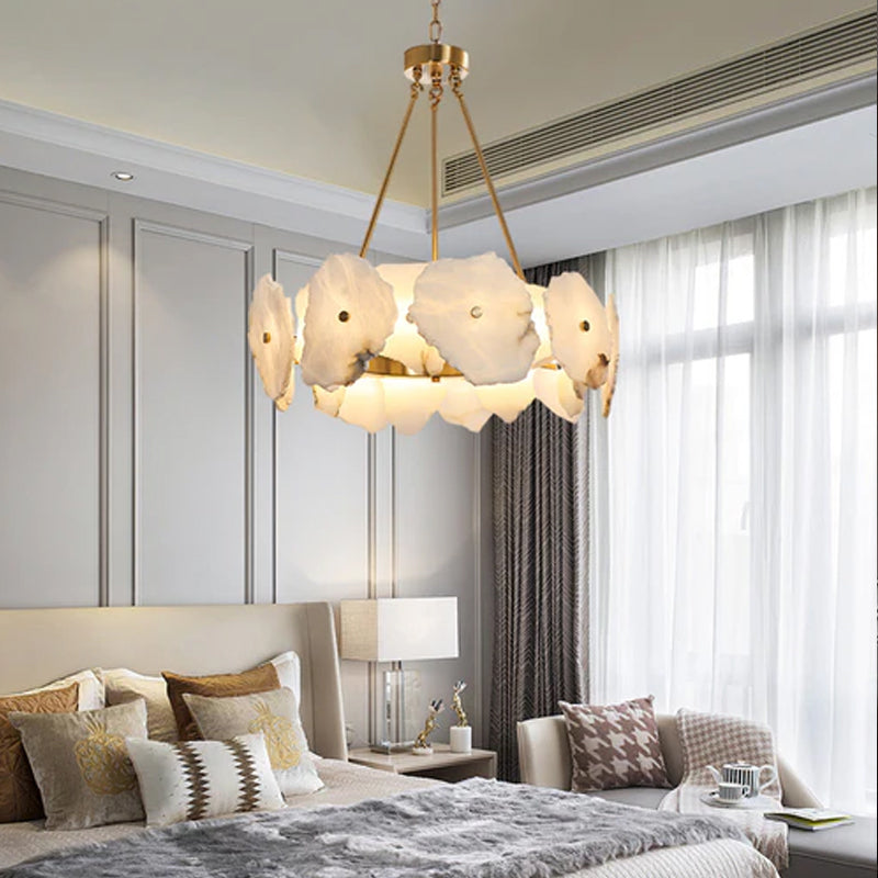 Luxury Irregular White Alabaster Round Chandelier Wide 60/80/100/120CM Brass Frame
