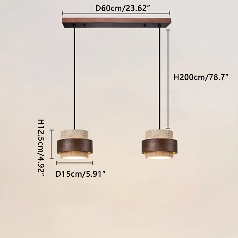 Multi-head Yellow Travertine Chandelier Dark Wood 2 Heads Dia 60 cm x H 12.5 cm ∅ 23.62″ x H 4.92″