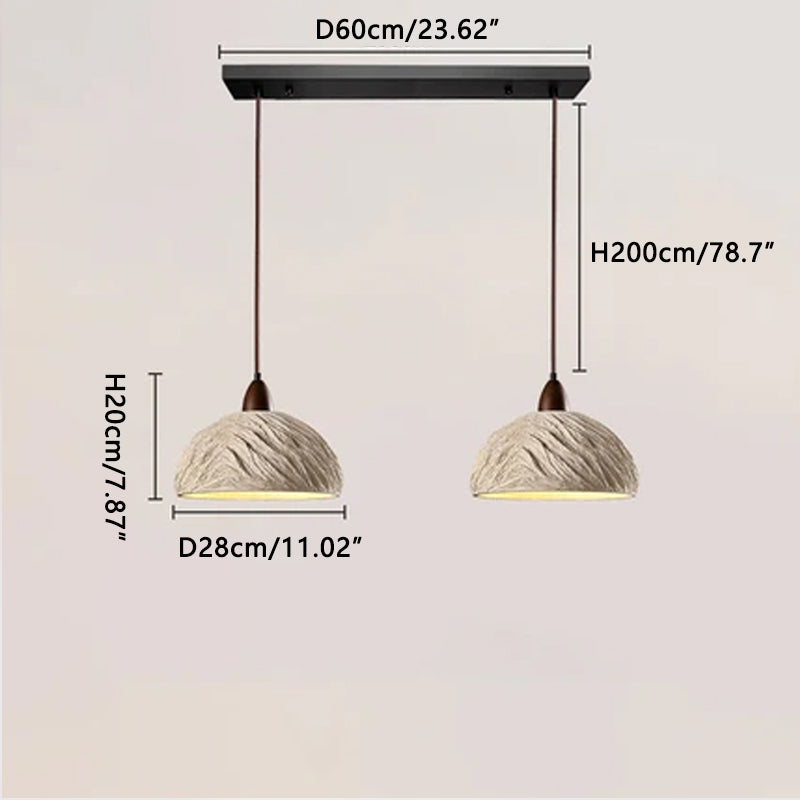 Cement Pendant Lamp Dark Wood 2Heads Dia 60 cm x H 20 cm ∅ 23.62″ x H 7.87″