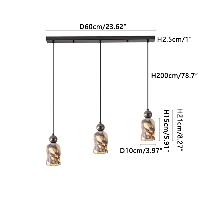 Simple marble translucent chandelier Dining Room Lighting Black 3 Heads
