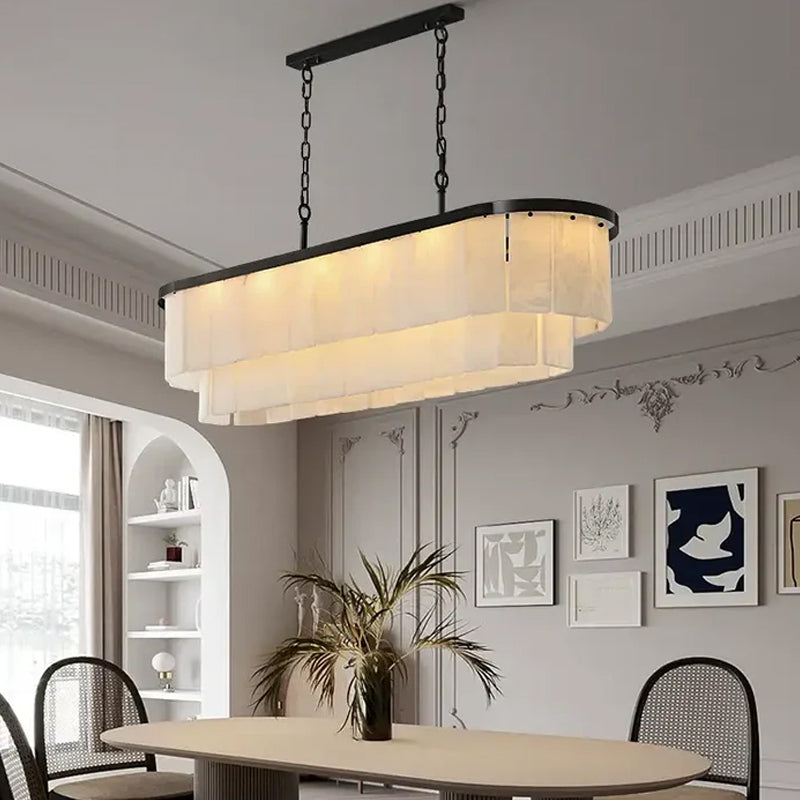 Rectangular Double-Layer Alabaster Chandelier