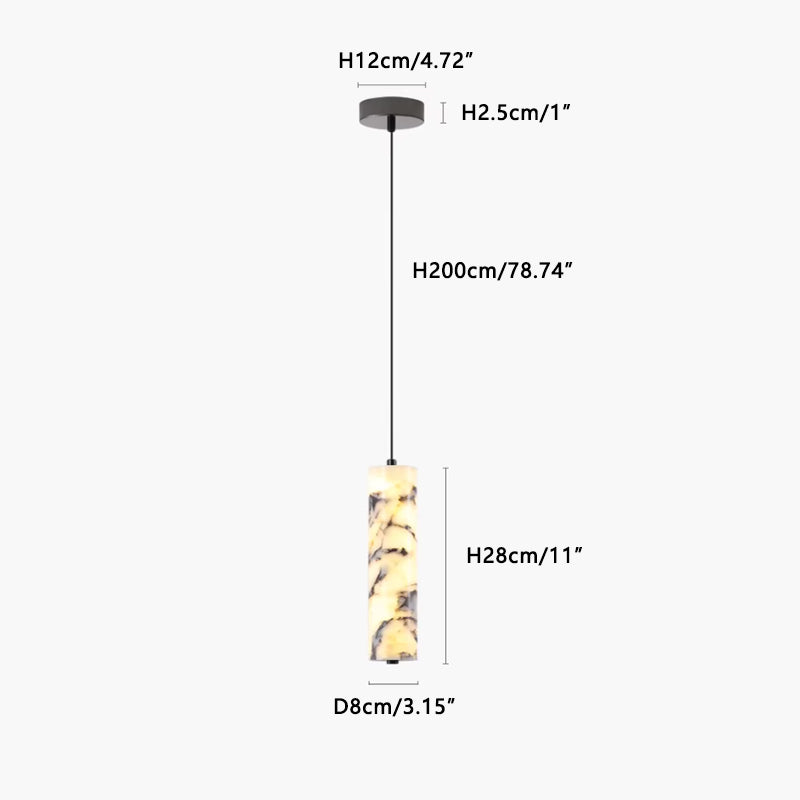 Long Translucent Marble Pendant Lamp Black Dia 8 cm x H 28 cm ∅ 3.15″ x H 11″