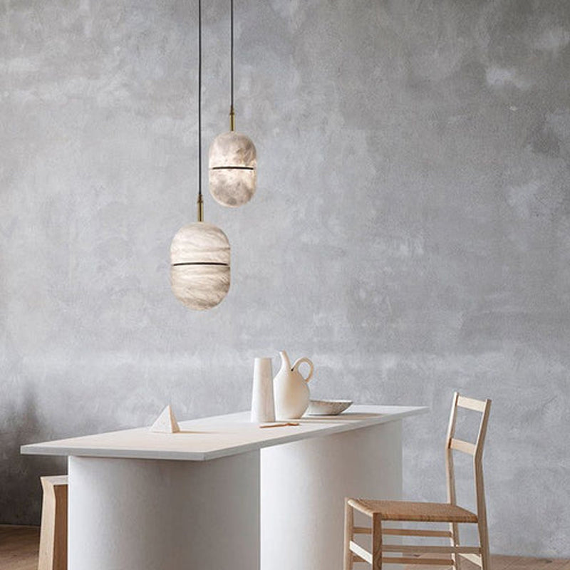 Minimalism G9 Alabaster Pendant Light white marble shade hanging for home decoration