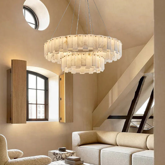 Double-layer Alabaster Chandelier D31.5"
