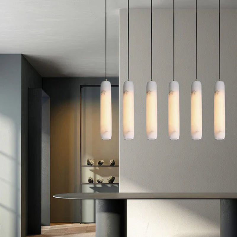 Modern Moonshade Natural Alabaster Column Design Linear Flute Pendant Light for bedroom