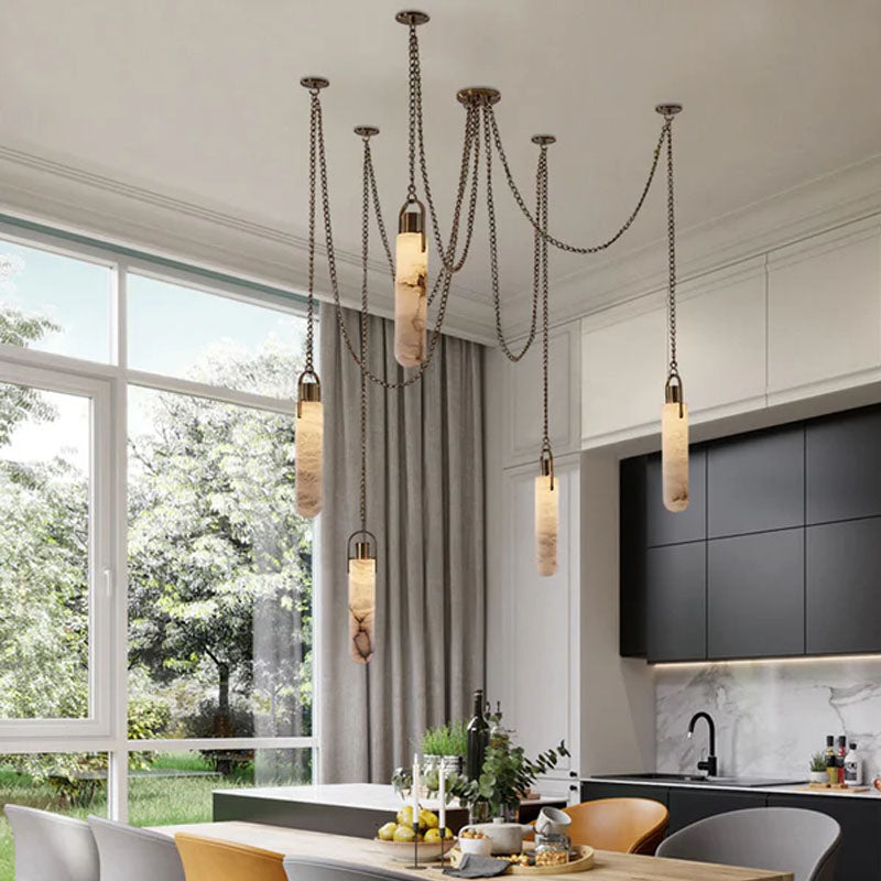 Alabaster Cylindrical Draped Chain Chandelier