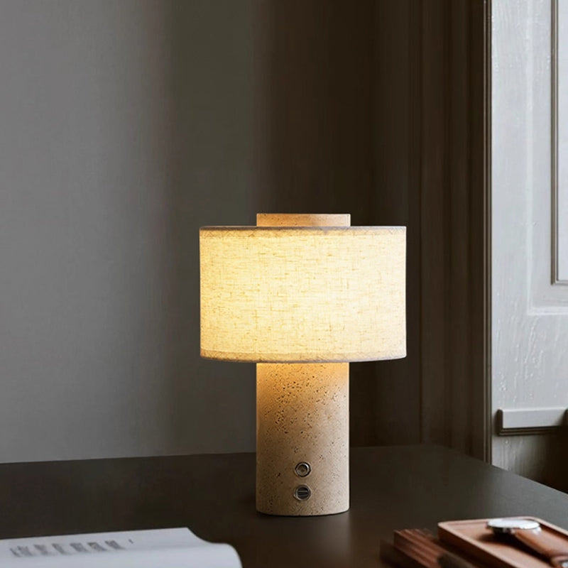 Yellow travertine fabric rechargeable table lamp is suitable for bedside, living room