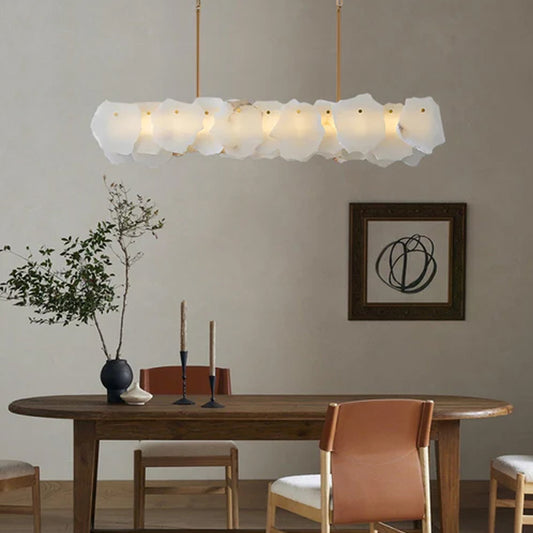 Luxury Irregular White Alabaster Rectangle Long Chandelier Wide 60/80/100/120CM Brass Frame