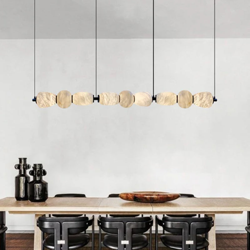 6-light Antique Brass String Hanging Light with Alabaster Stone Shade