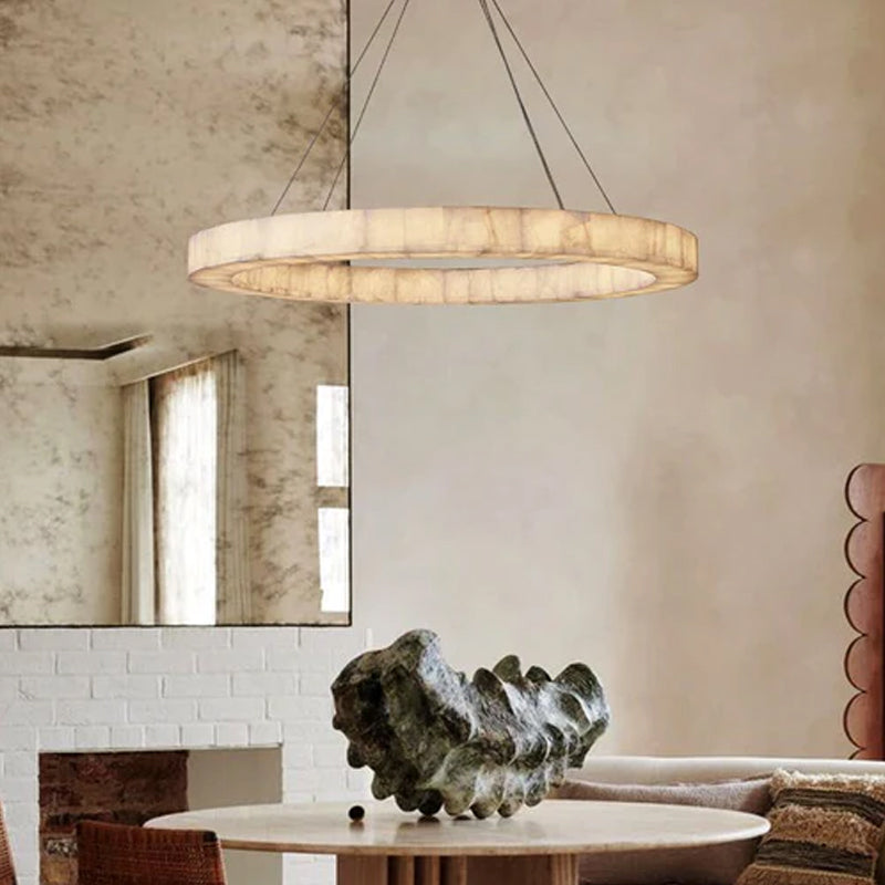 Vintage Rivage Round Calcite Alabaster Chandelier Collection Wide 31" 40" for foyer decor