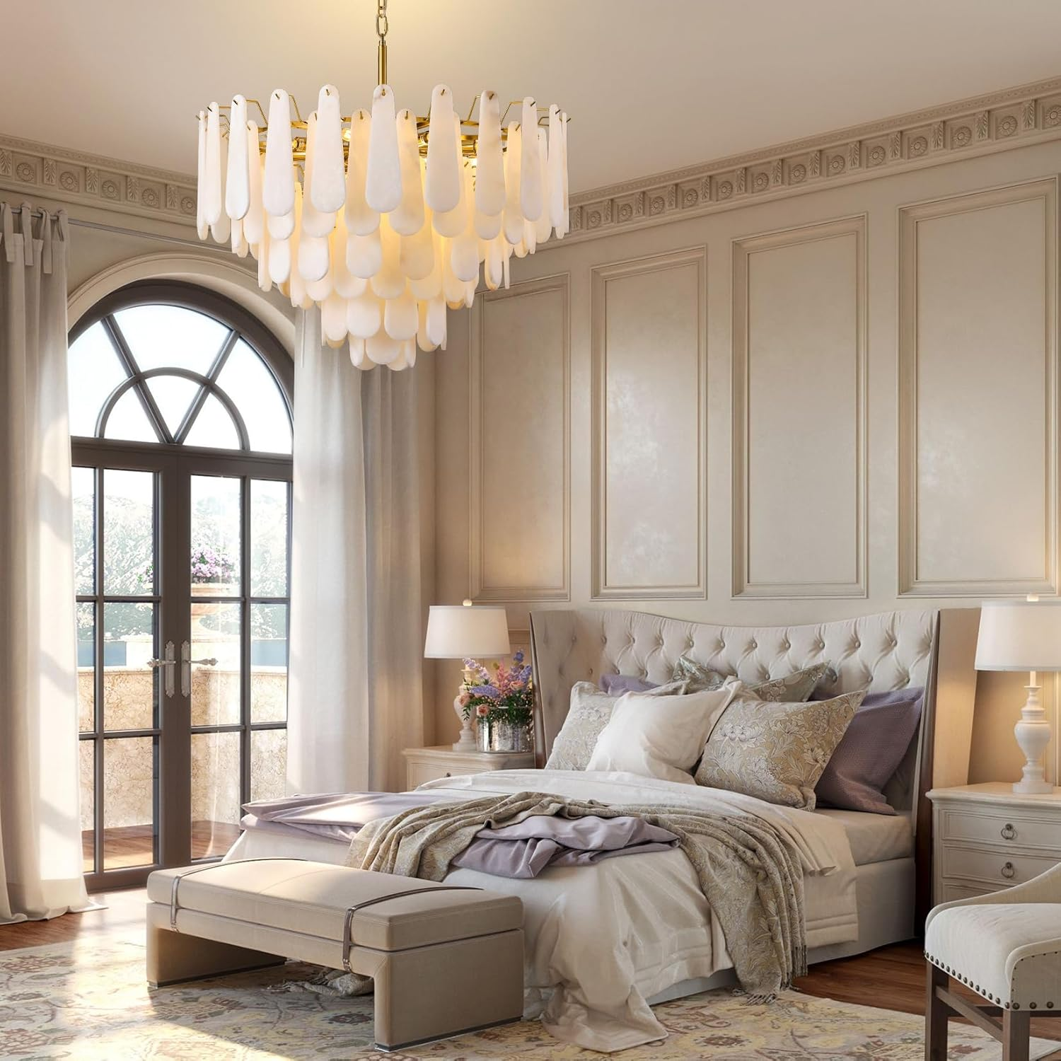 D31.5 in Modern Feathery Round Chandelier