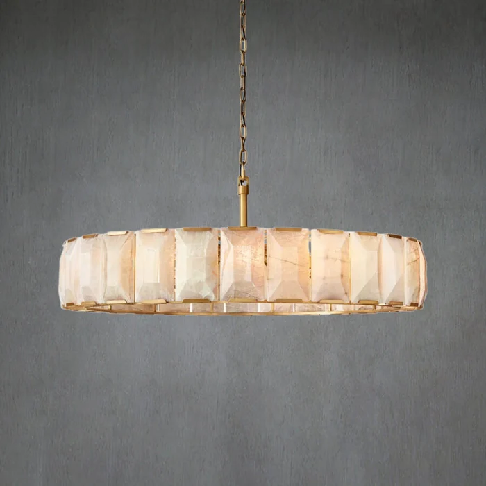 Charles Multicurve Calcite Round Chandelier, Modern Illuminate Lamp for Living Room