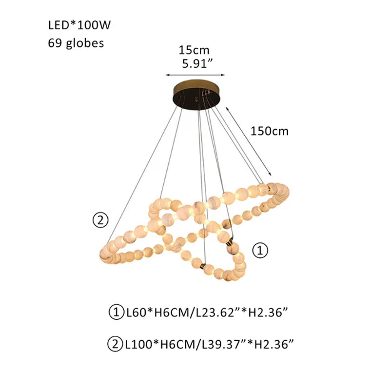 Pearl Alabaster Necklace Round Chandelier 20in 24in 31in 40in | Single Ring