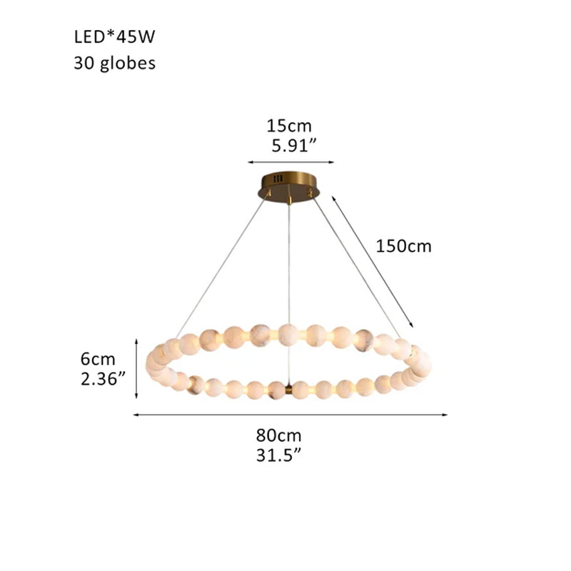 Pearl Alabaster Necklace Round Chandelier 20in 24in 31in 40in | Single Ring Brass D31.5"