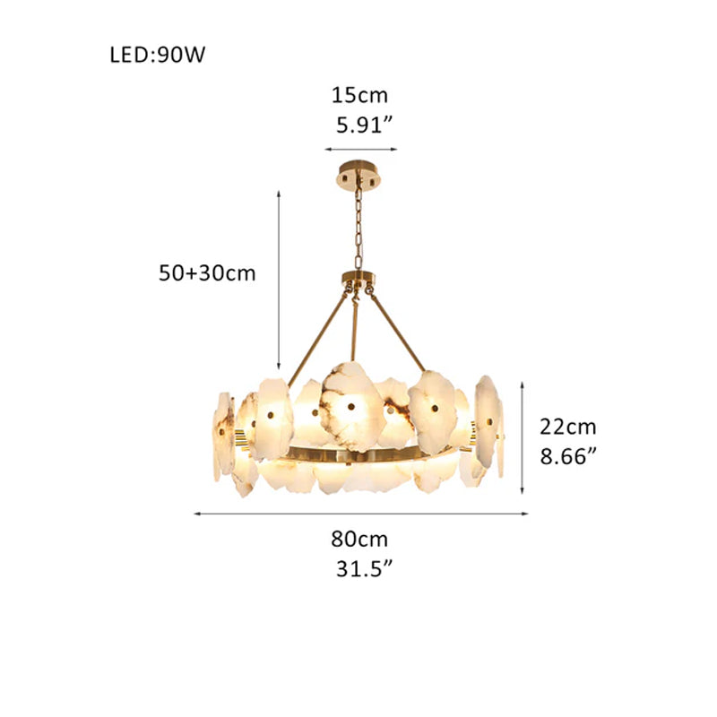 Luxury Irregular White Alabaster Round Chandelier Wide 60/80/100/120CM Brass Frame Brass Diameter 31.5 inches * Height 8.66 inches Diameter 80 cm * Height 22 cm