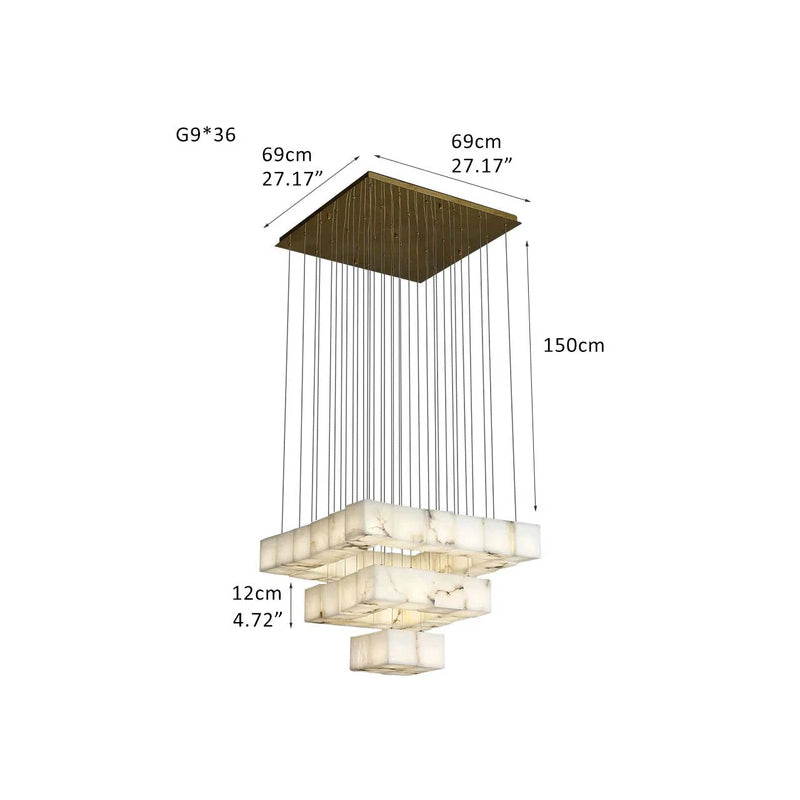 1/6/9/12/18/36-light G9 Alabaster Cluster Ceiling Pendant Lamp with Square Cube Design Brass 3 Heads A