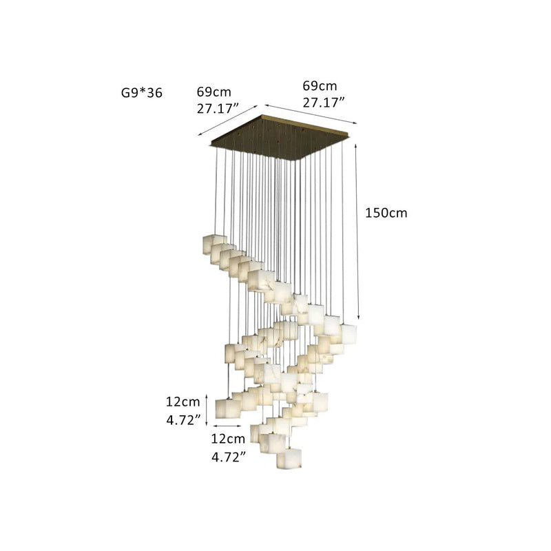 1/6/9/12/18/36-light G9 Alabaster Cluster Ceiling Pendant Lamp with Square Cube Design Brass 36 Heads
