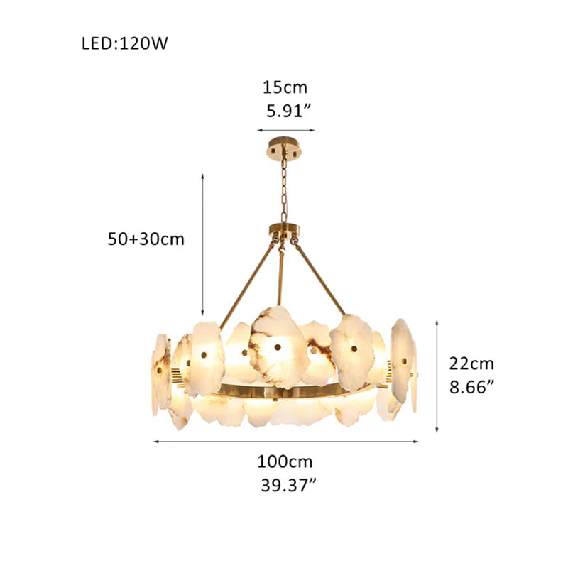 Luxury Irregular White Alabaster Round Chandelier Wide 60/80/100/120CM Brass Frame Brass Diameter 39.37 inches * Height 8.66 inches Diameter 100 cm * Height 22 cm
