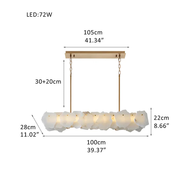 Luxury Irregular White Alabaster Rectangle Long Chandelier Wide 60/80/100/120CM Brass Frame Brass L39.37“