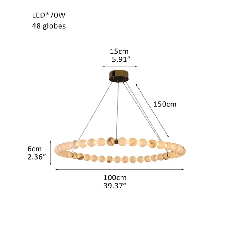 Pearl Alabaster Necklace Round Chandelier 20in 24in 31in 40in | Single Ring Brass D39.37"