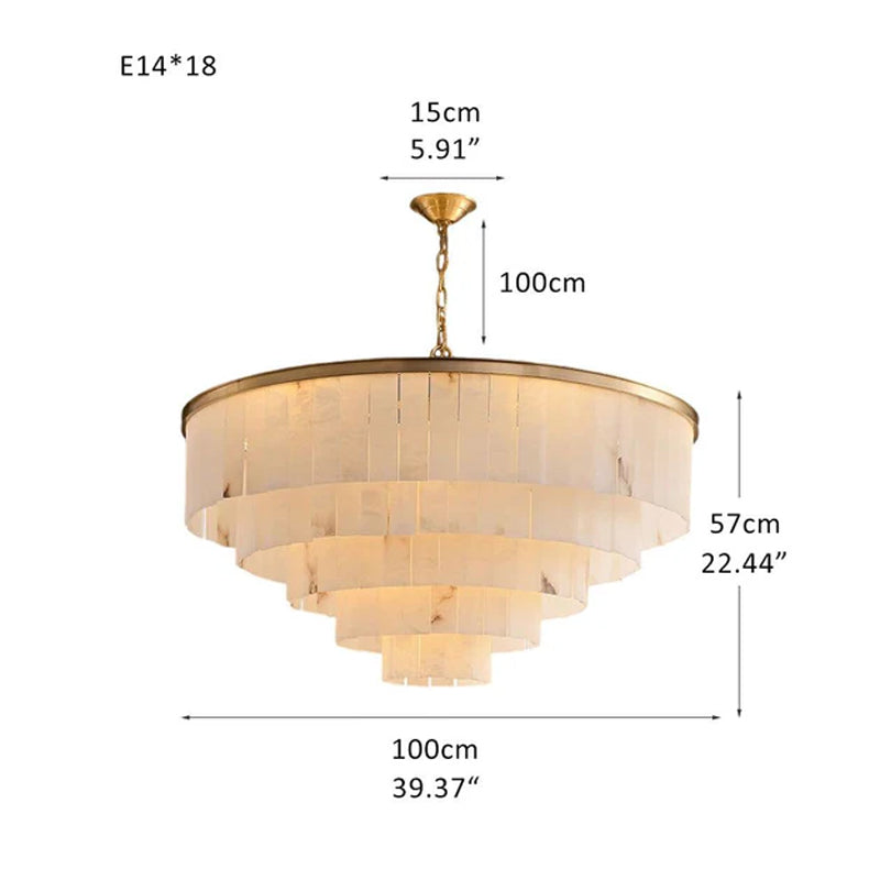 2 Tier Alabaster Chandelier lamp 120CM in brass for dining room Brass D39.37