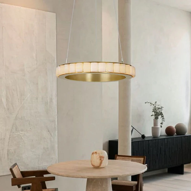 LED Black/Golden large ring chandeliers with marble plate lampshade, layers combination