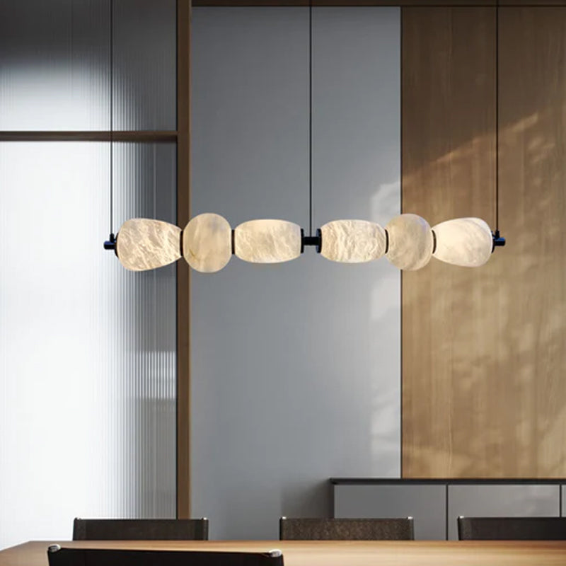 6-light Antique Brass String Hanging Light with Alabaster Stone Shade
