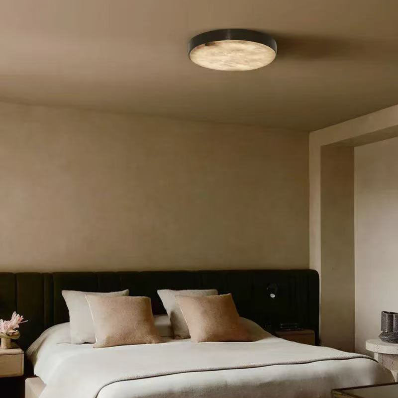 Modern Brass/Black Disc Alabaster Anvers Flush Mount Ceiling Light for Bedroom