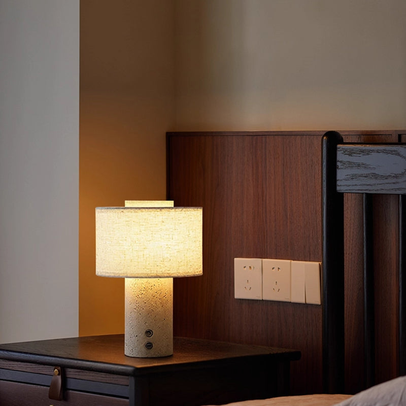 Yellow travertine fabric rechargeable table lamp is suitable for bedside, living room