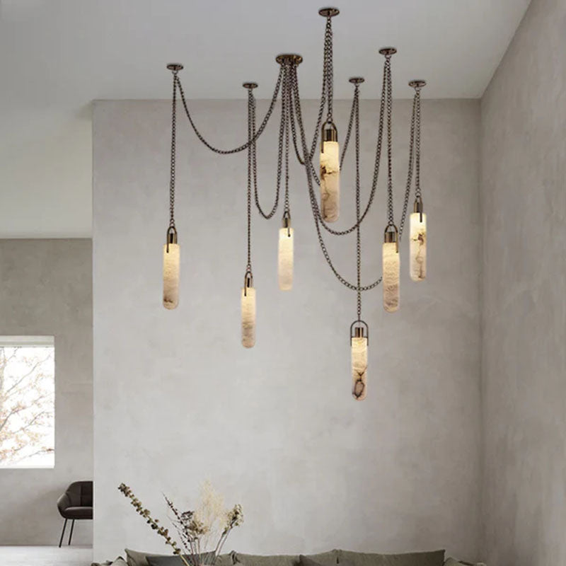 Alabaster Cylindrical Draped Chain Chandelier