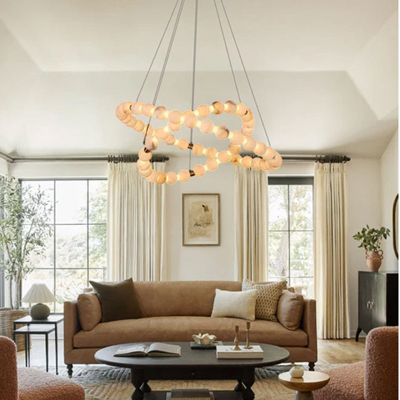 Pearl Alabaster Necklace Round Chandelier 20in 24in 31in 40in | Single Ring