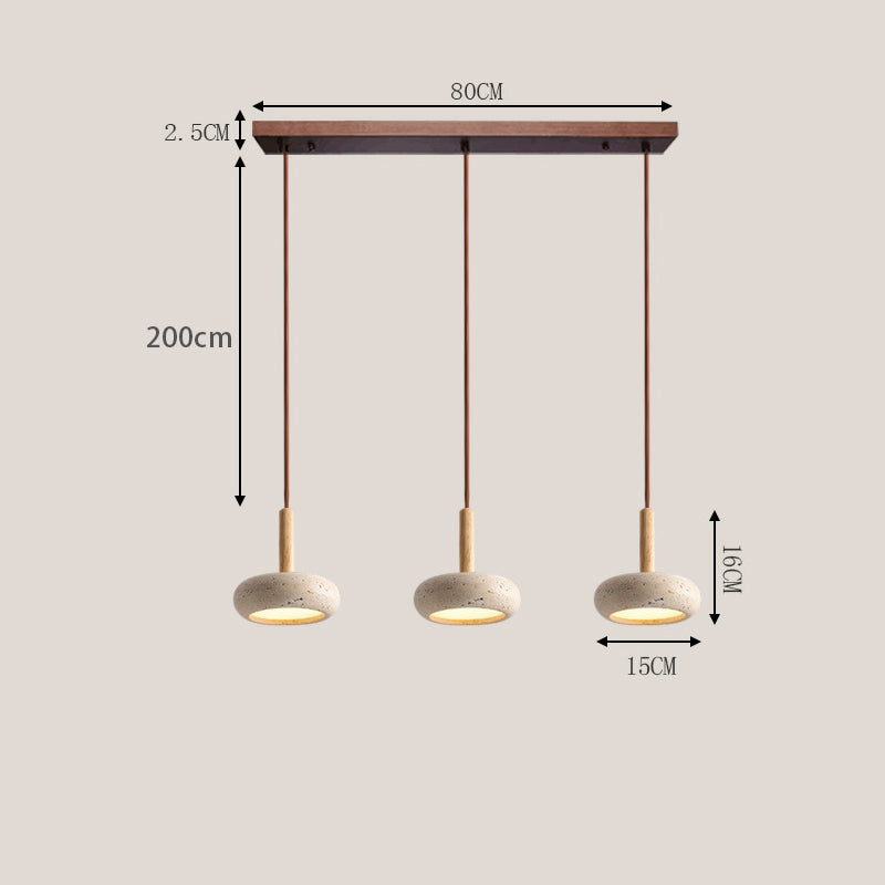 Natural Yellow Travertine Chandelier Walnut wood color 3 Heads Long