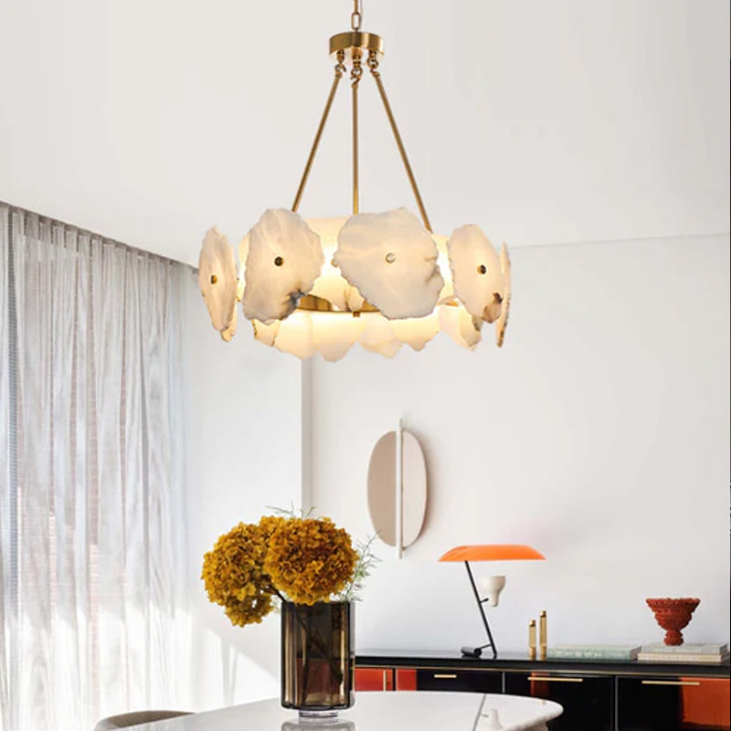 Luxury Irregular White Alabaster Round Chandelier Wide 60/80/100/120CM Brass Frame