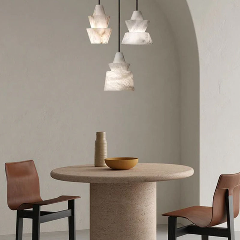 Brianna Alabaster Dining Table Pendant Modern Stacked Conical Pendant Light