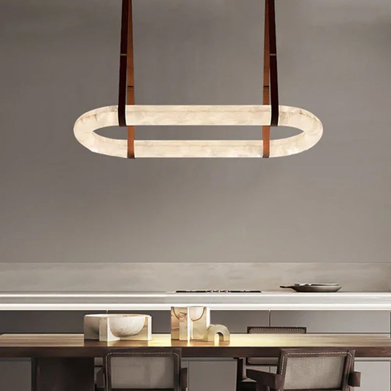 Oval Alabaster LED Large Pendant lamp with adjustable leather, Dia 16/24"