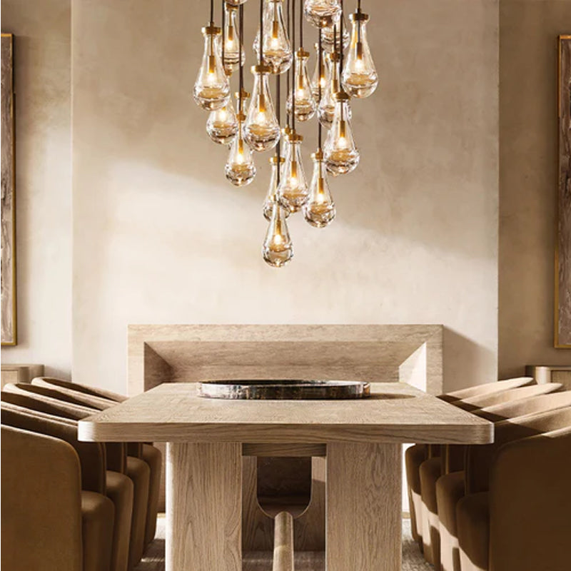 Vintage Brass Rainfall Crystal Round Chandelier 13 lights Cluster Pendant Lighting