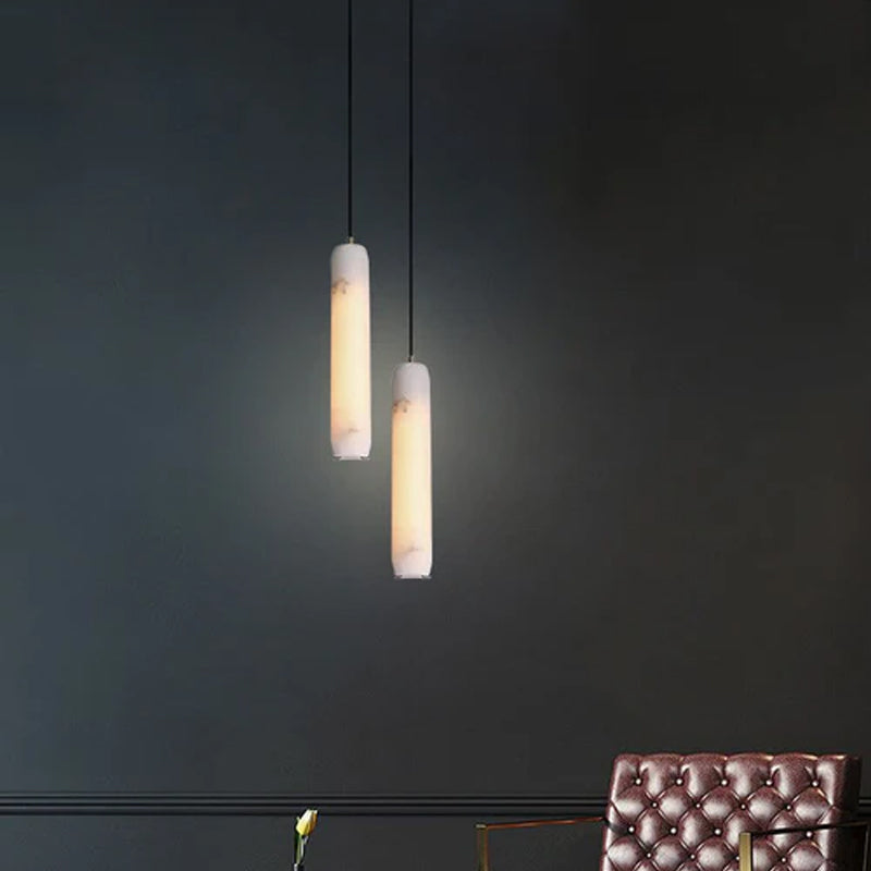 Modern Moonshade Natural Alabaster Column Design Linear Flute Pendant Light for bedroom