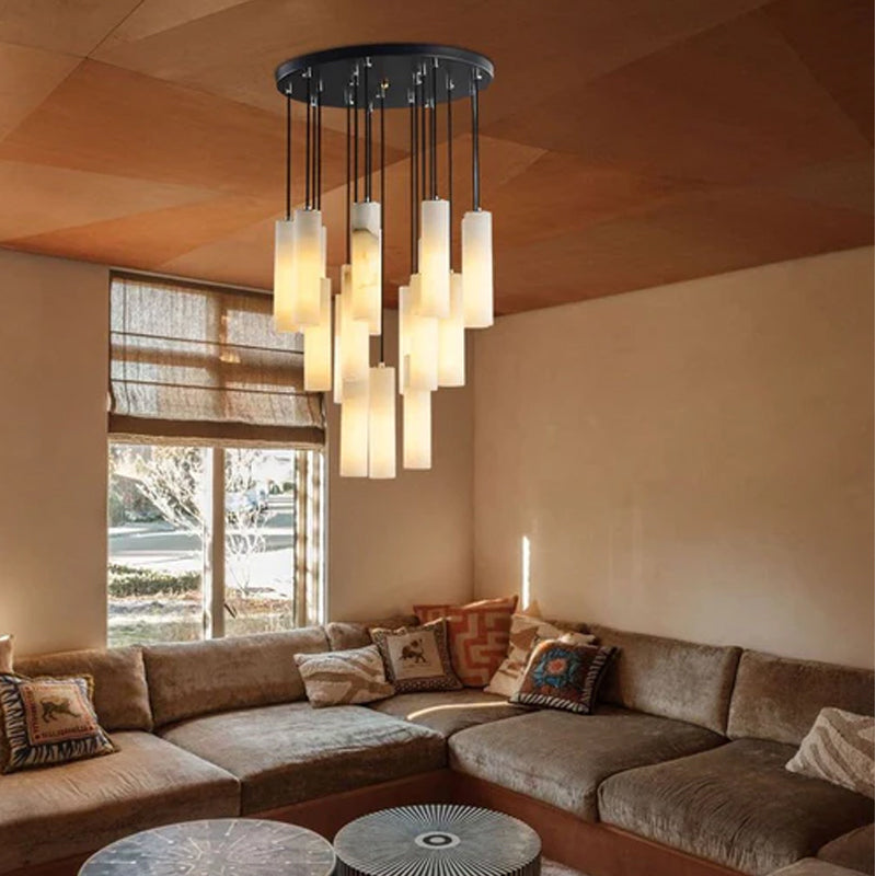 Elegant Lighting Linear Nature Stone 2" Wide Alabaster Chandelier Black Indoor Lighting