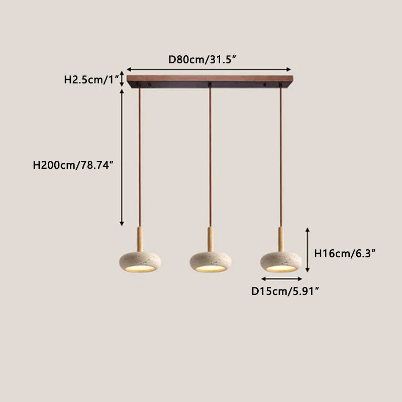 Natural Yellow Travertine Chandelier Walnut wood color 3 Heads Long