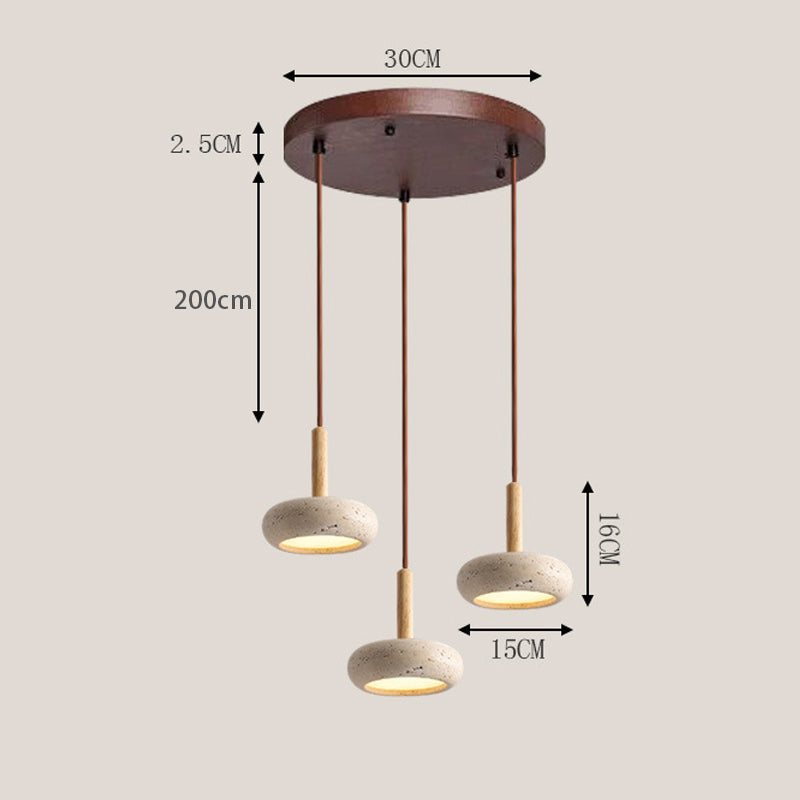 Natural Yellow Travertine Chandelier Walnut wood color 3 Heads Round