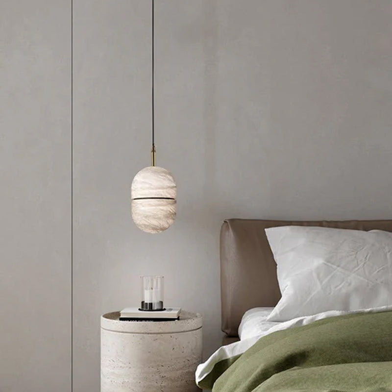 Minimalism G9 Alabaster Pendant Light white marble shade hanging for home decoration
