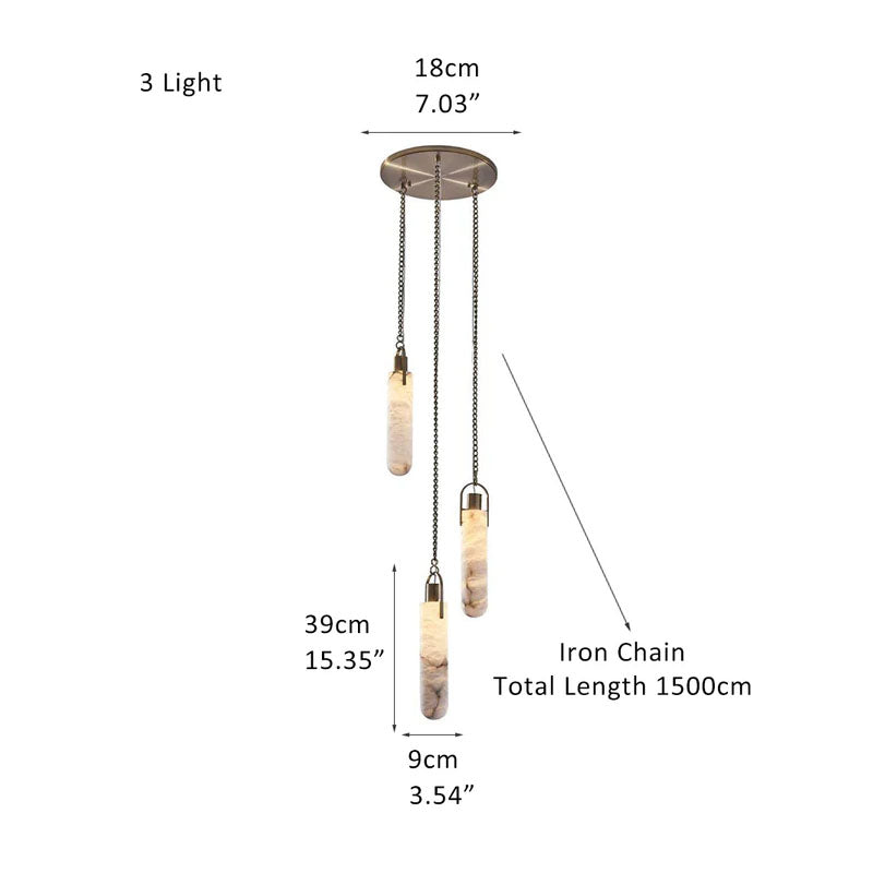 Alabaster Cylindrical Draped Chain Chandelier Gold Round 3 Heads