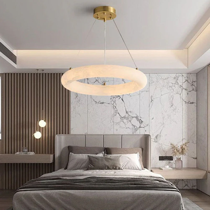 Nordic White Spanish Marble Torus Single Ring Pendant Light with thickness 8cm