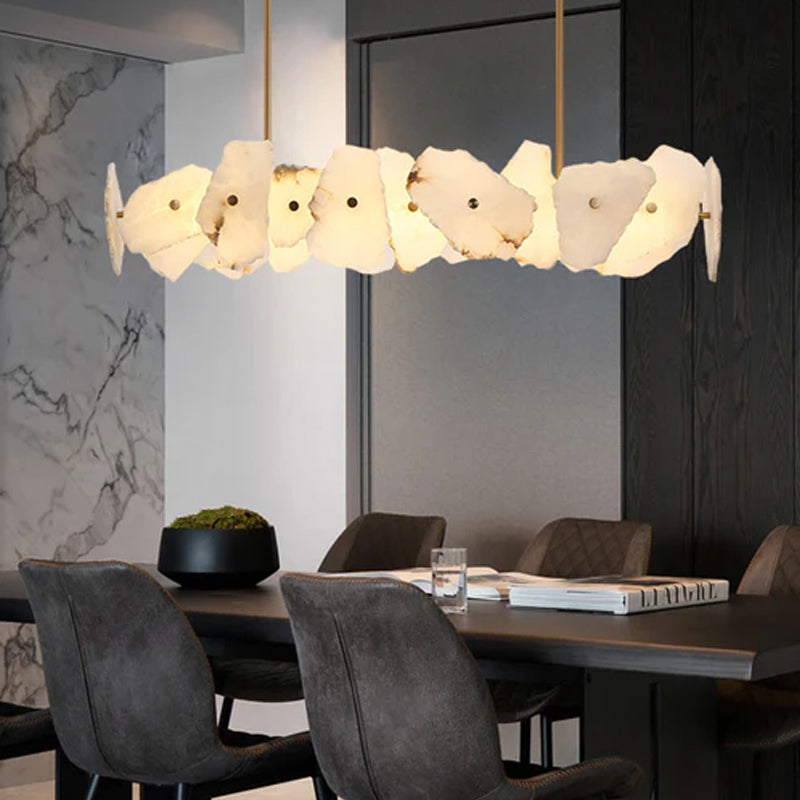 Luxury Irregular White Alabaster Rectangle Long Chandelier Wide 60/80/100/120CM Brass Frame