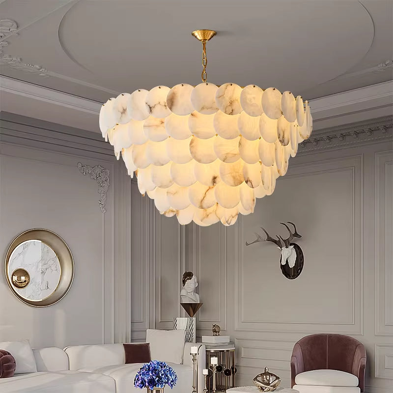 Alabaster Multi-Layer Brass Chandelier Gold 6 Layers Dia 110 cm x H 90 cm ∅ 43.31″ x H 35.43″