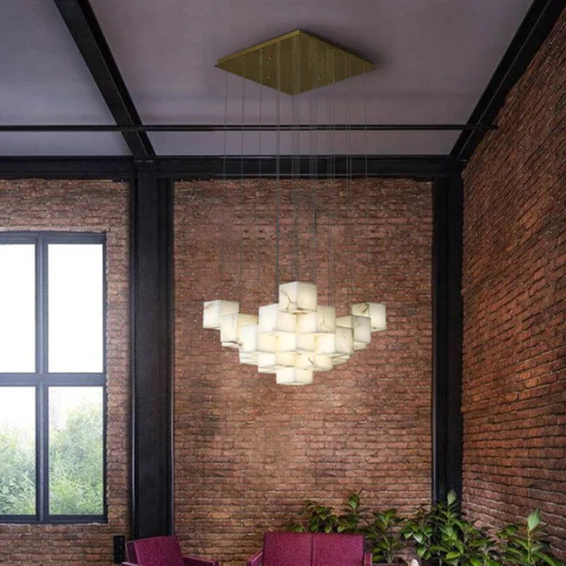1/6/9/12/18/36-light G9 Alabaster Cluster Ceiling Pendant Lamp with Square Cube Design