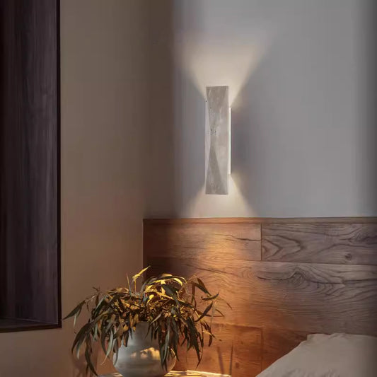 Natural yellow travertine wall lamp, living room decorative light fixture, H12.6"