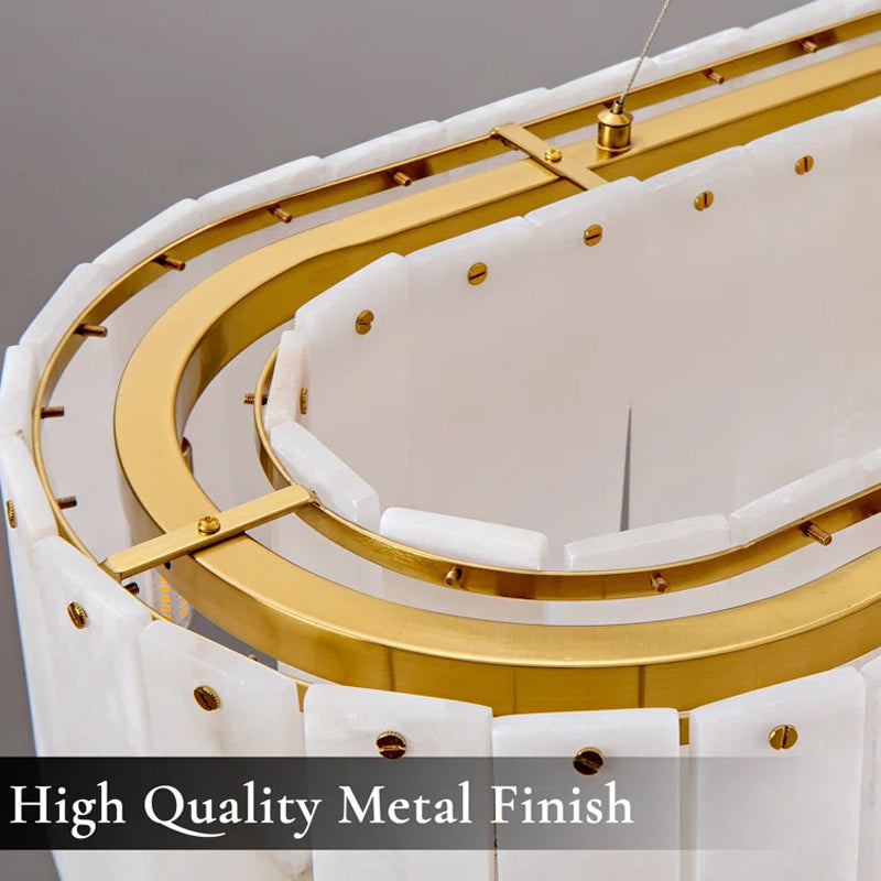 Alabaster Rectangular Chandelier for Dining Room, L39in Modern Chandeliers, Adjustable Marble Pendant Light Fixture, Rectangle Chandelier for Dining Table Living Room Kitchen Island (Bulbs INCL)