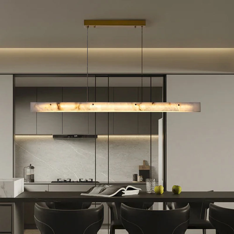 Scandinavian Natural Marble Long Strip Linear Pendant Light for Kitchen Island living room